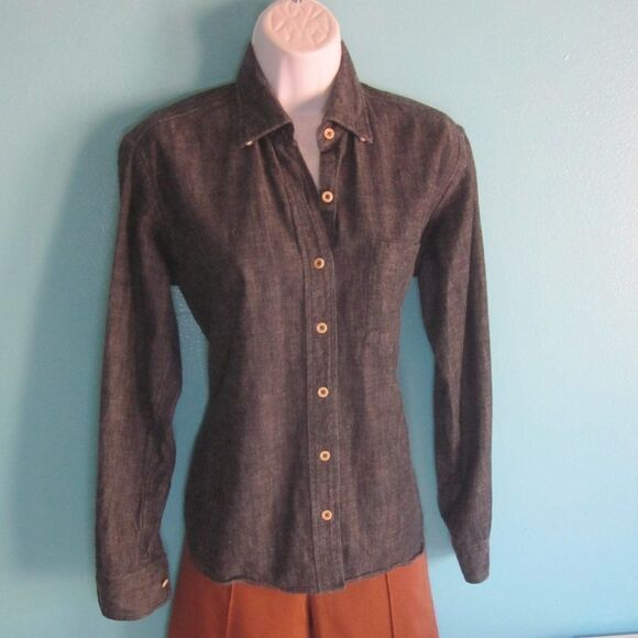 Brooklyn Tailors Womens Size L Custom Made Dark Blue Denim Fitted Shirt 42" Bust - Picture 3 of 12